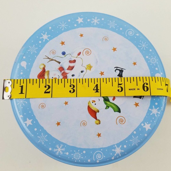 Round Christmas Tin with Snowman Snowflakes Repurpose paint decorate canjo - Picture 4 of 12